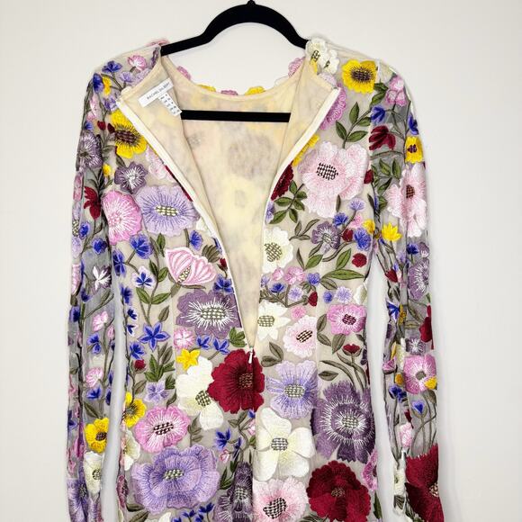 Rachel Gilbert Floral Embroidered Nya Long Sleeve Cocktail Mini Dress 6 US - Picture 8 of 12